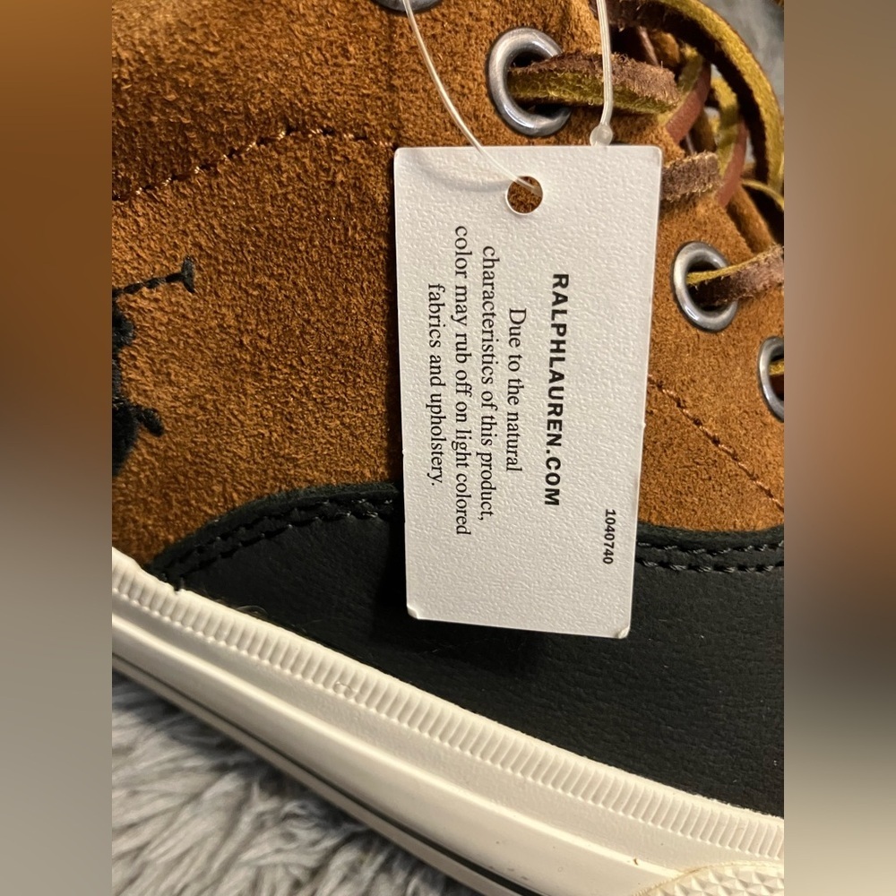 NIB Ralph Lauren Polo Vaughn Leather Men’s Saddle Sneakers Shoes Size 8.5 - Picture 5 of 13